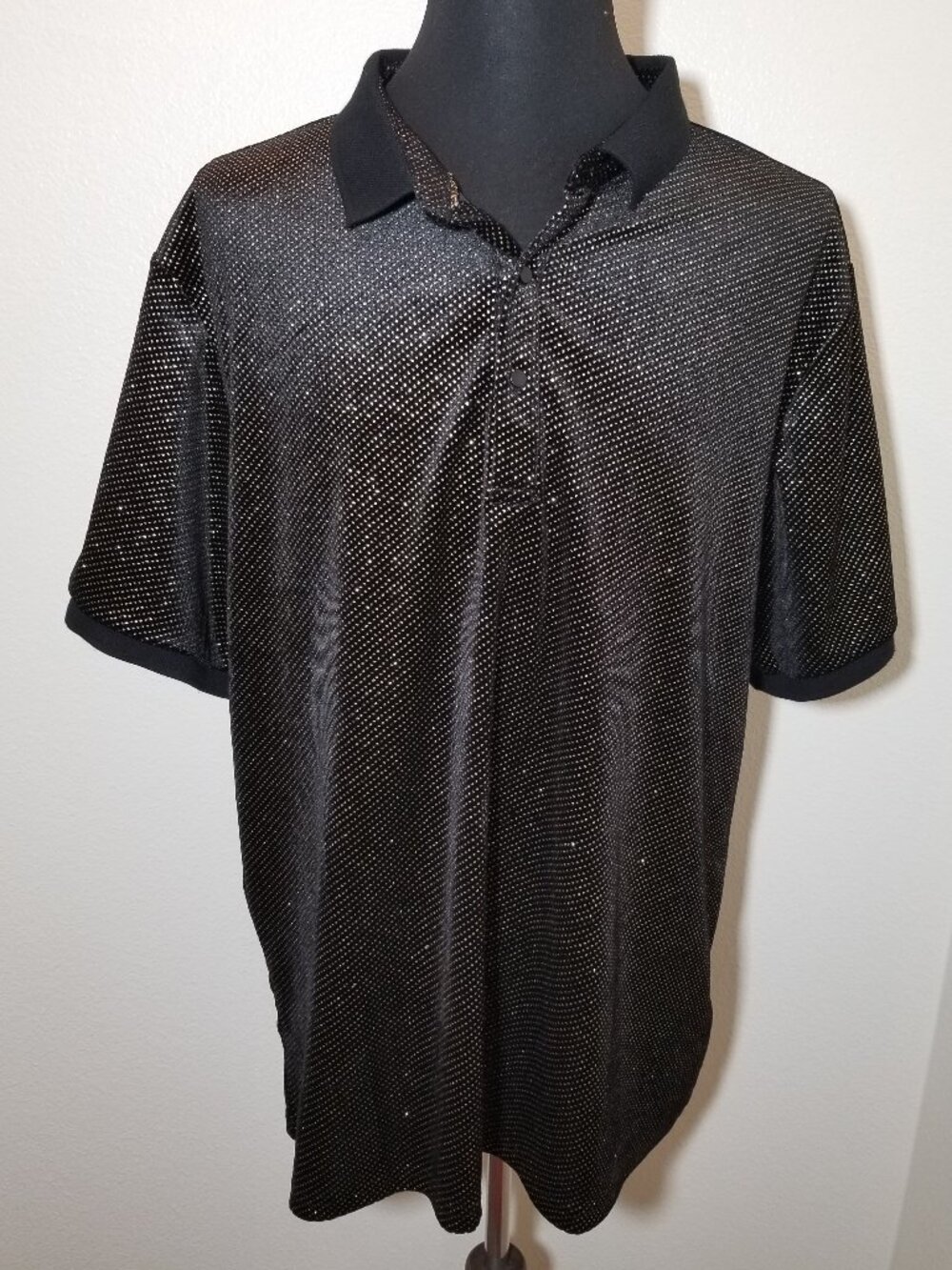 Casa Moda Couture Mens 2X Short Sleeve Polo Black & Gold Luxury Money Retro NWOT